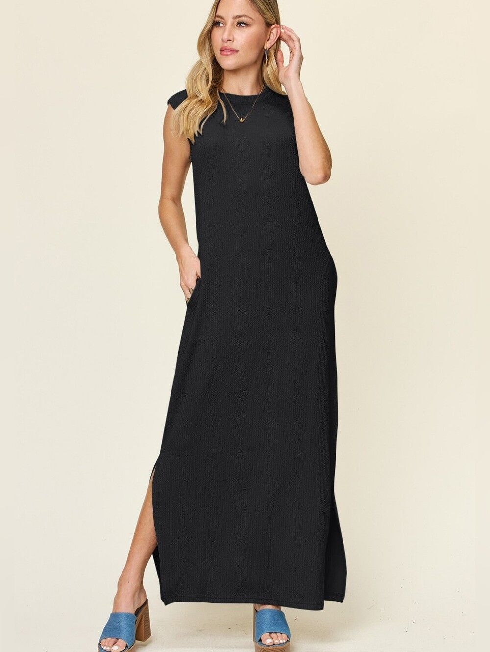 Sleeveless Black Maxi Dress with Side Slit